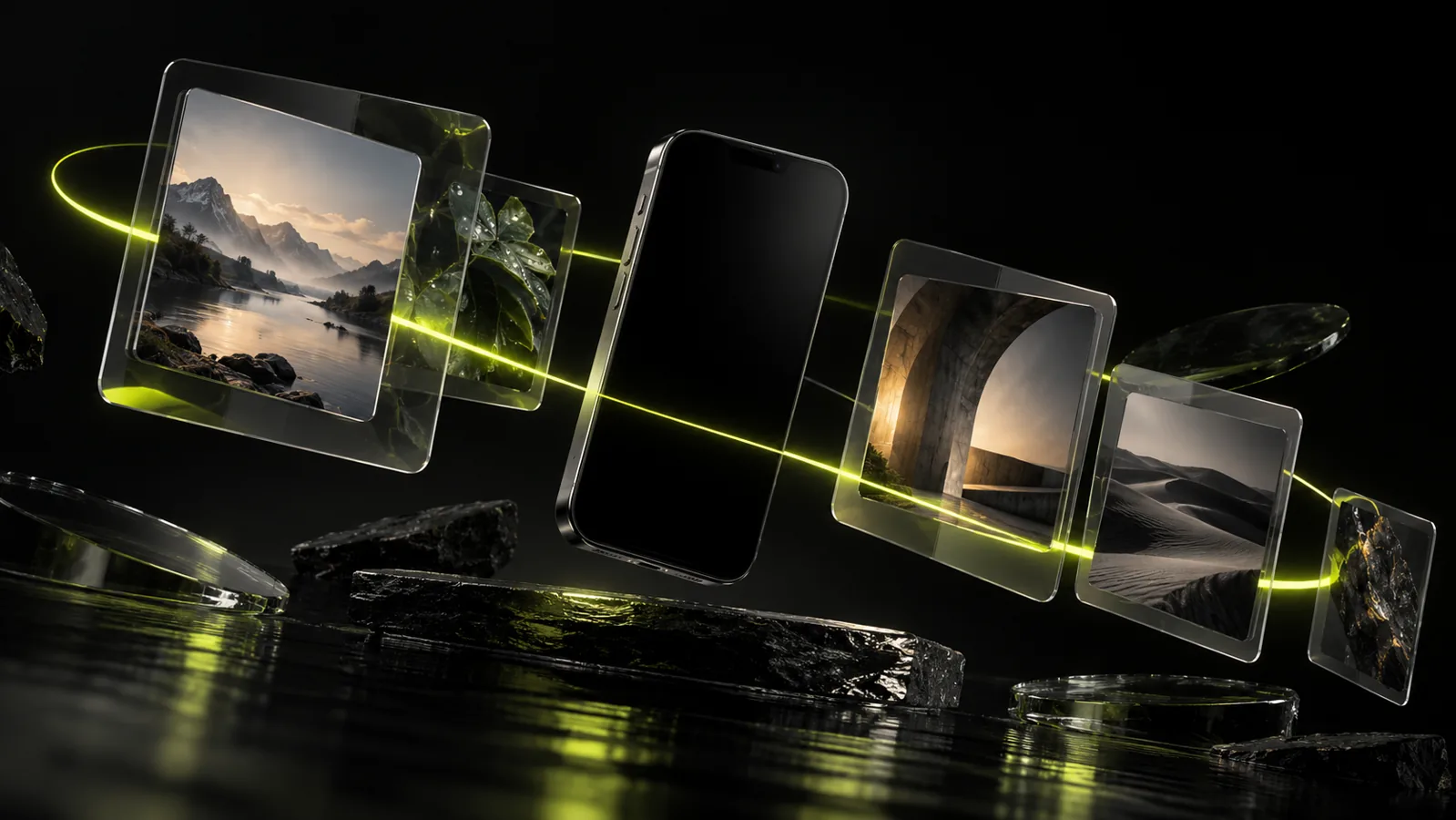 Social content frames orbiting a mobile device